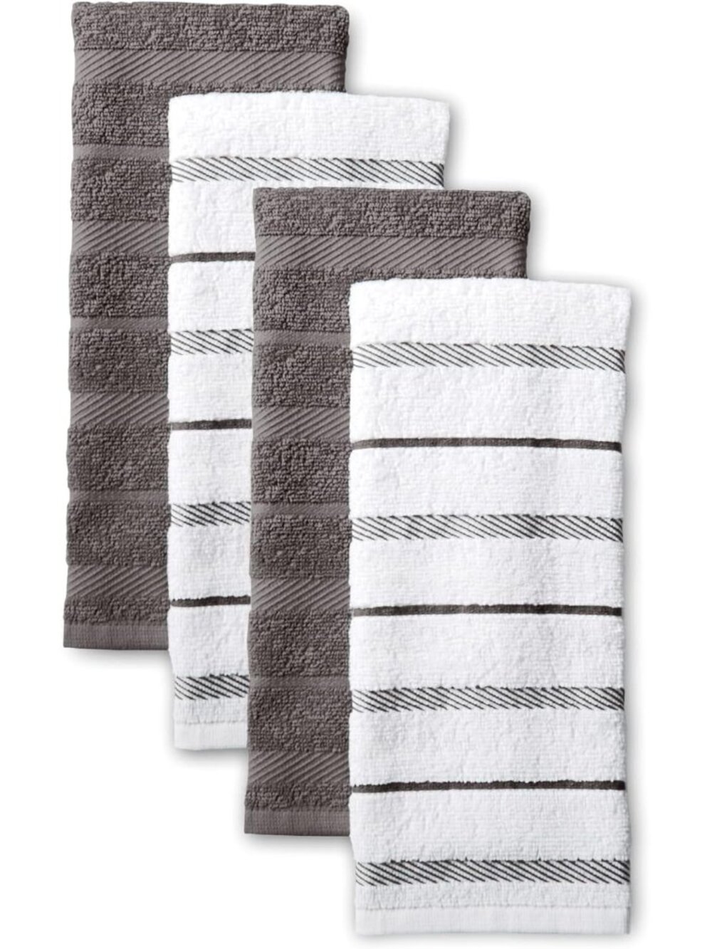 Albany Kitchen Towel 4-Pack Set, Charcoal Grey/White, 16"x26"